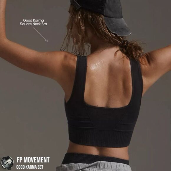 FP MOVEMENT GOOD KARMA SET BLACK SQUARE NECK BRA + TOASTED COCONUT FLARE LEGGING - Picture 5 of 15